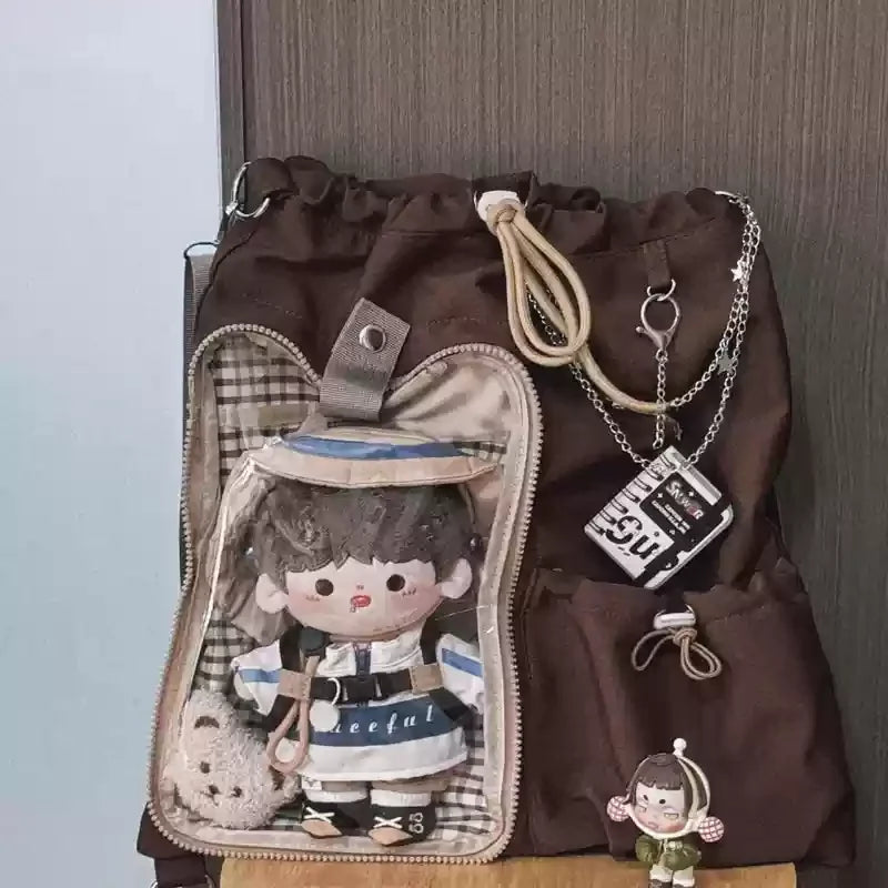 Drawstring Doll Bag Itabag 20cm Cotton Doll Wide Shoulder Strap Large Capacity Backpack Crossbody Bag Cute College Backpack