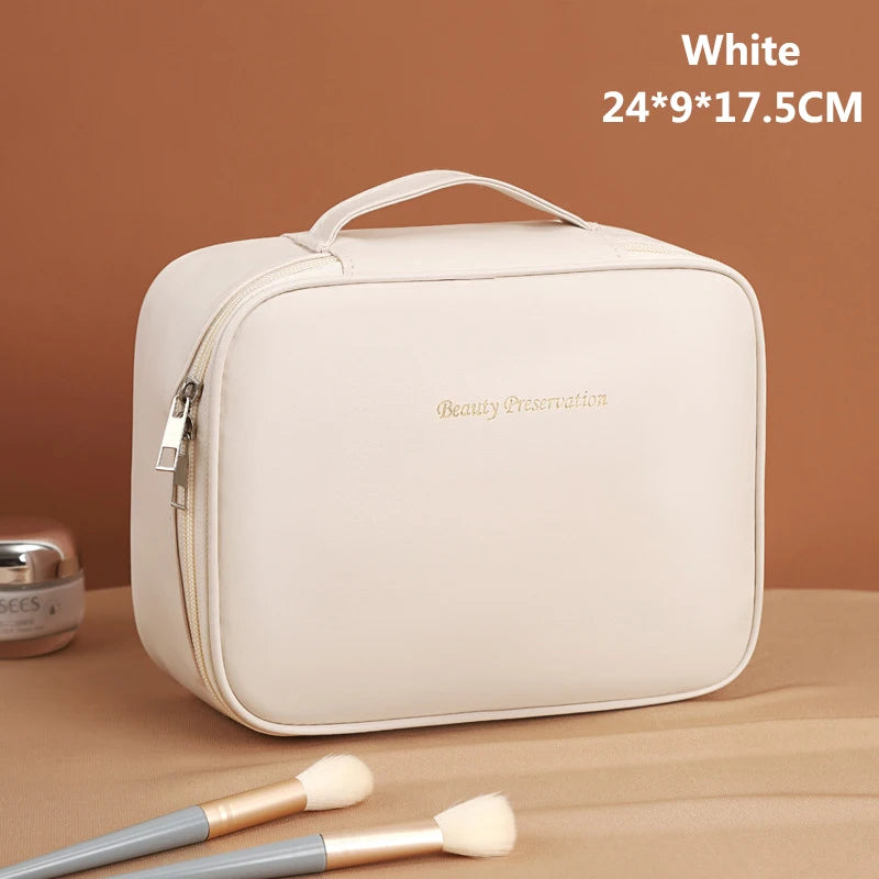 Luxury PU Large Capacity Women Tote Makeup Bag Portable Travel Organizer Tolietry Cosmetic Storage Bag Ladies Double Layer Pouch