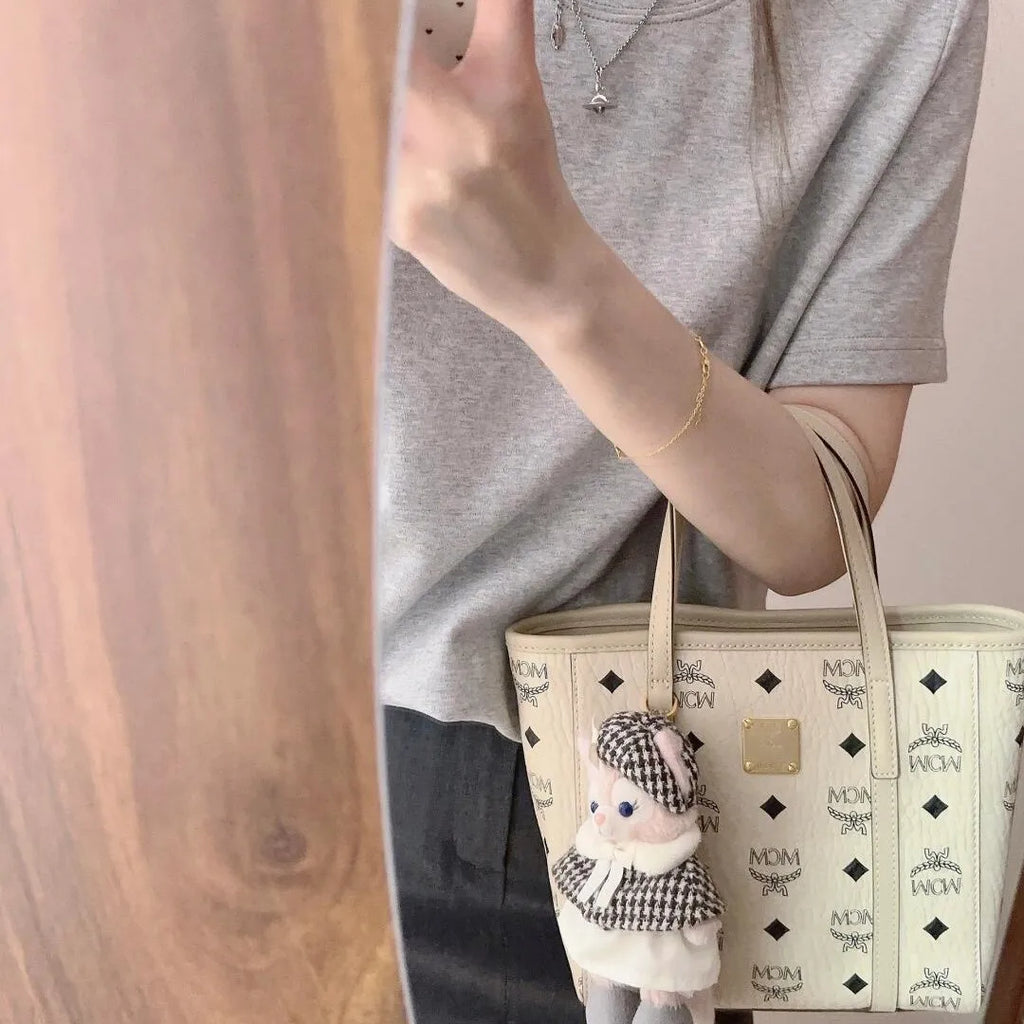 Classic Printed Basket Tote Bag Women's Single Shoulder Commuter Bag Urban Simple Style PU Material Medium Size Daily Match