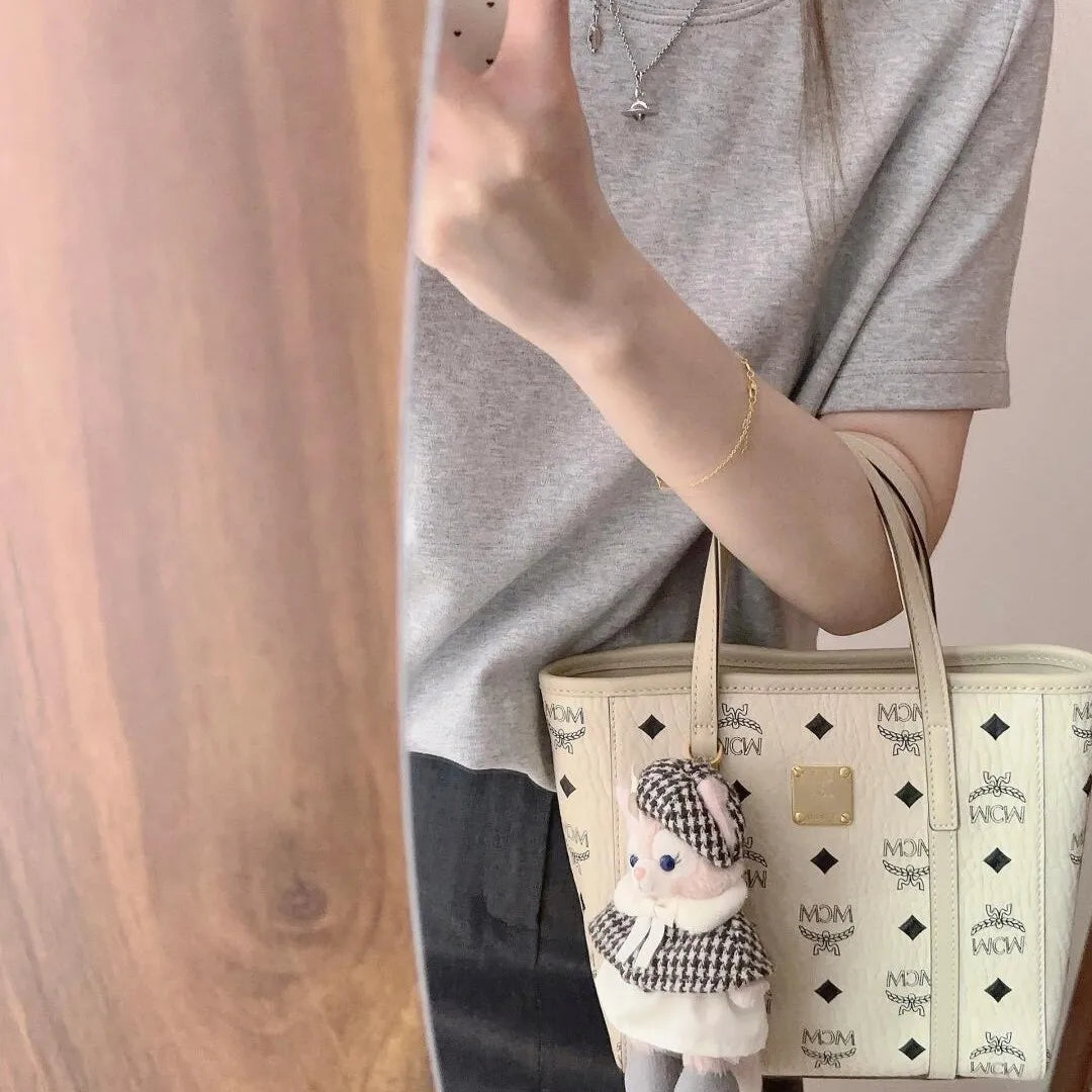 Classic Printed Basket Tote Bag Women's Single Shoulder Commuter Bag Urban Simple Style PU Material Medium Size Daily Match