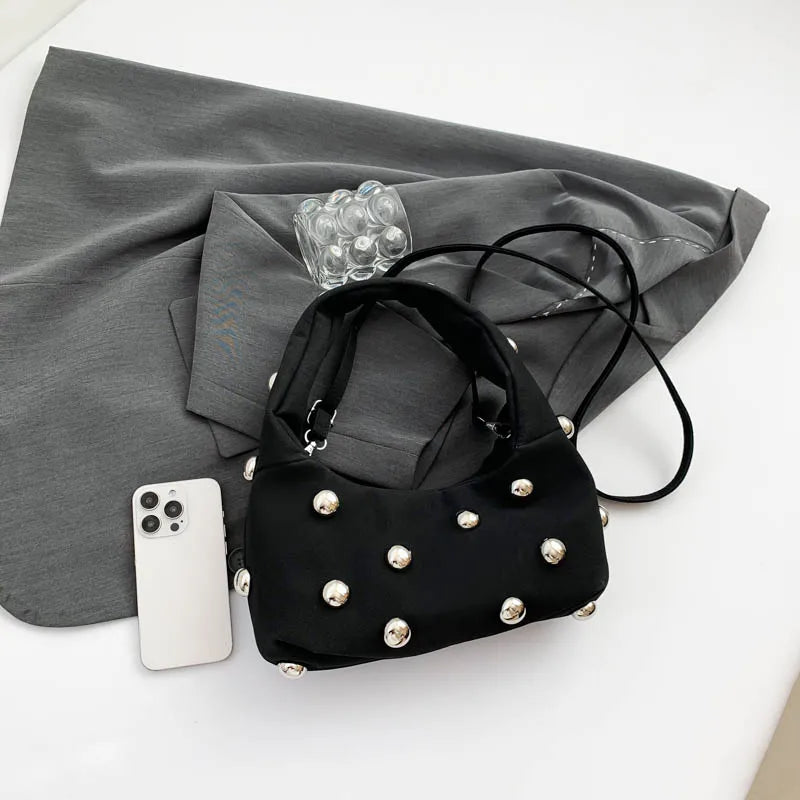 Luxury Purple Handbag For Women Luxury Studded Beading Handbags Wine Red Purse Solid Color Suede Leather Shoulder Crossbody Bags