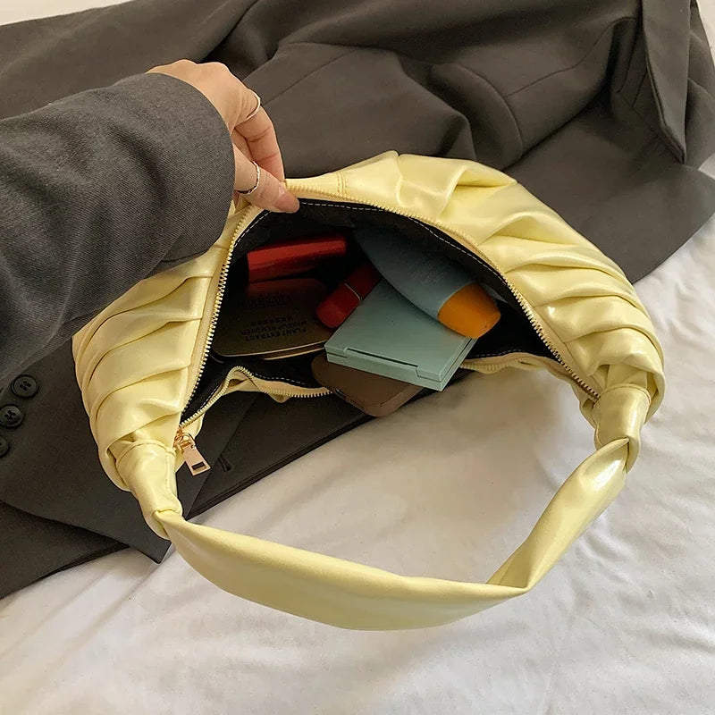 Silver Handbags Women Dumpling Shoulder Bag Fashion Luxury Ladies Hobos Bags High Capacity Female Tote Bag Black