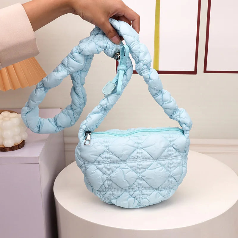 Crossbody Bag for Women Drawstring Strap Hobo Bag Puffer Zipper Underarm Bag Clutch Purse for Travel Shopping