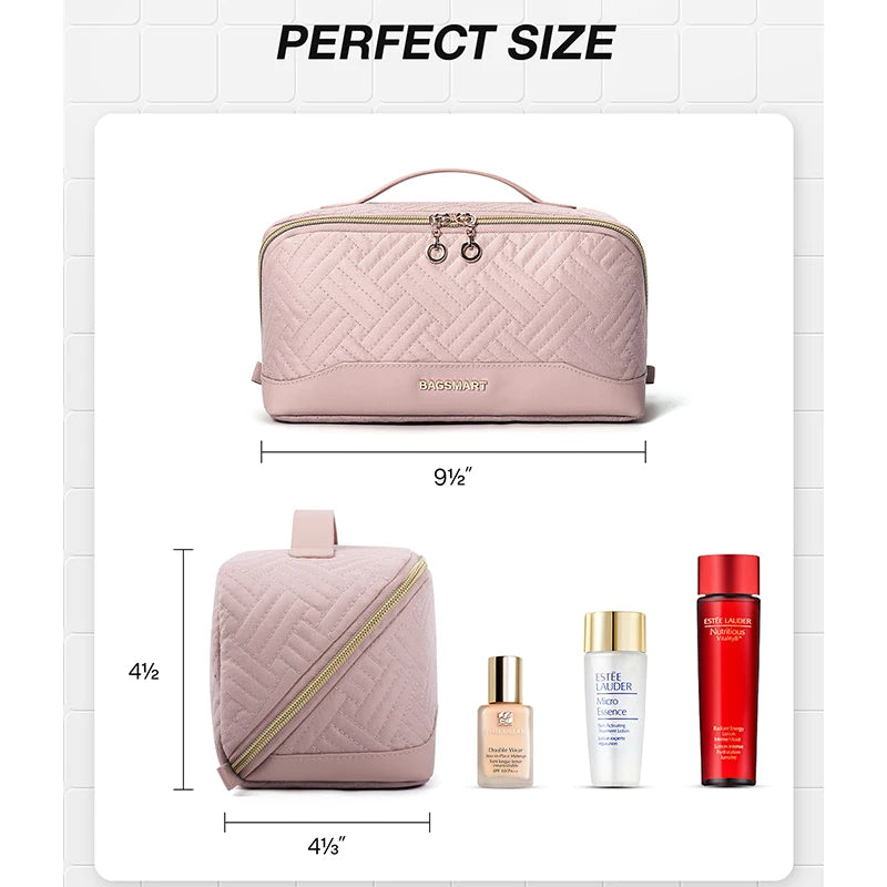 BAGSMART Women's Cosmetic Bag Large Capacity Storage Waterproof Makeup Bags Wide-open Cosmetic Pouch travel essentials