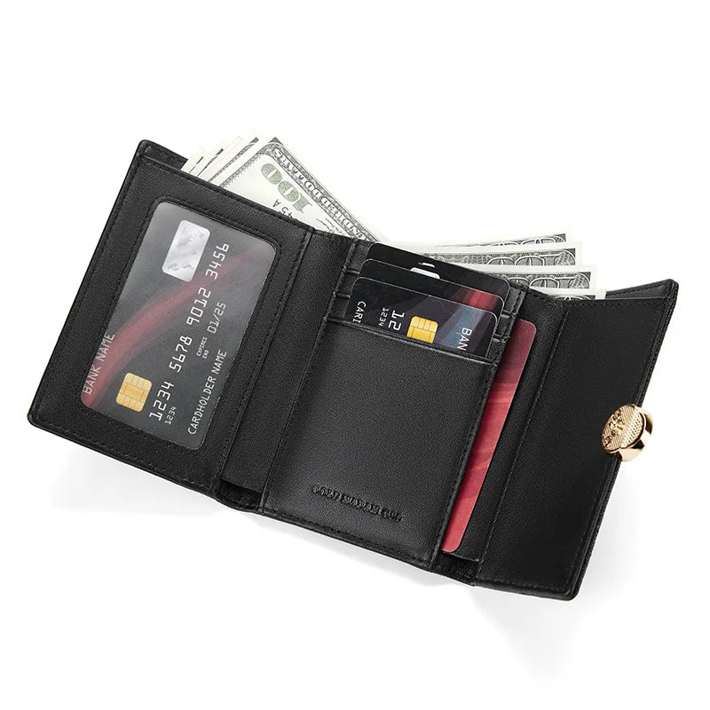 GOLF Wallets for Women Leather Money Card Wallet Vintage Small Purses Ladies Short Folding Black Wallets Female Photo Holders