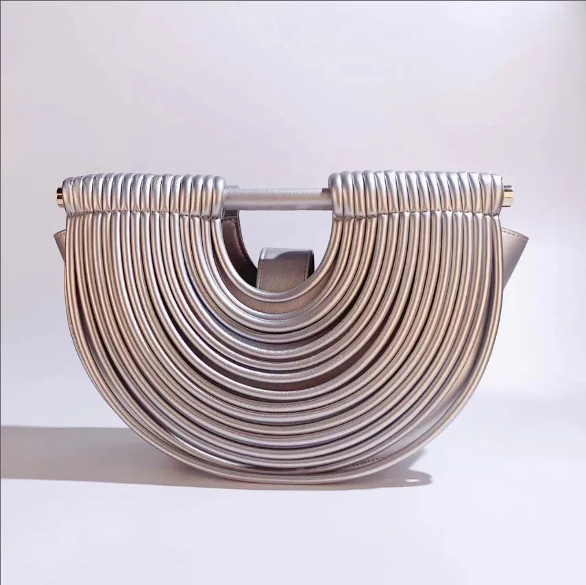 Handbags for Women 2025 New Gold Luxury Designer Brand Handwoven Noodle Bags Half Round Pulled Hobo Silver Evening Clutch Chic