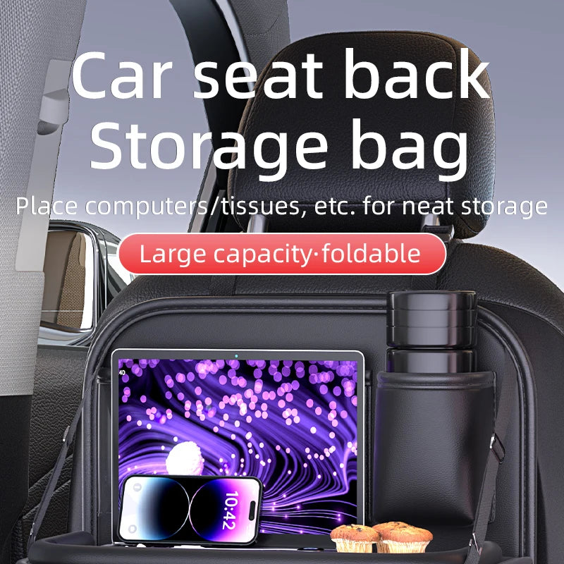 Car Seat Back Organizer for Kids with Foldable Tray Multi-Pocket Storage Bag Wear-Resistant Anti-Kick Pad Backseat Organization