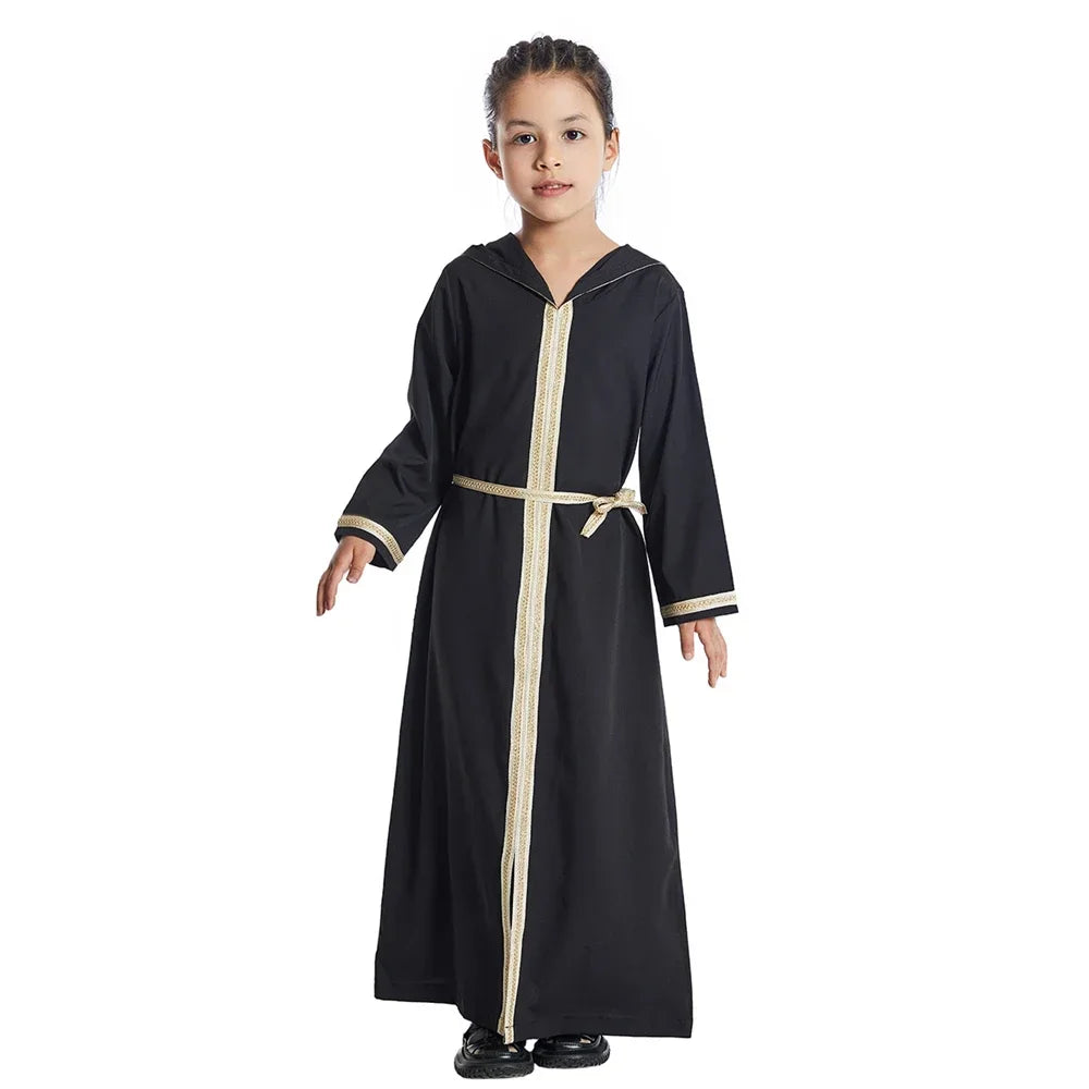 Muslim Girls Hooded Dress Eid Djellaba Ramadan Islam Clothing Turkey Kaftan Saudi Arab Robe Jalabiya Prayer Garment Caftan Gown