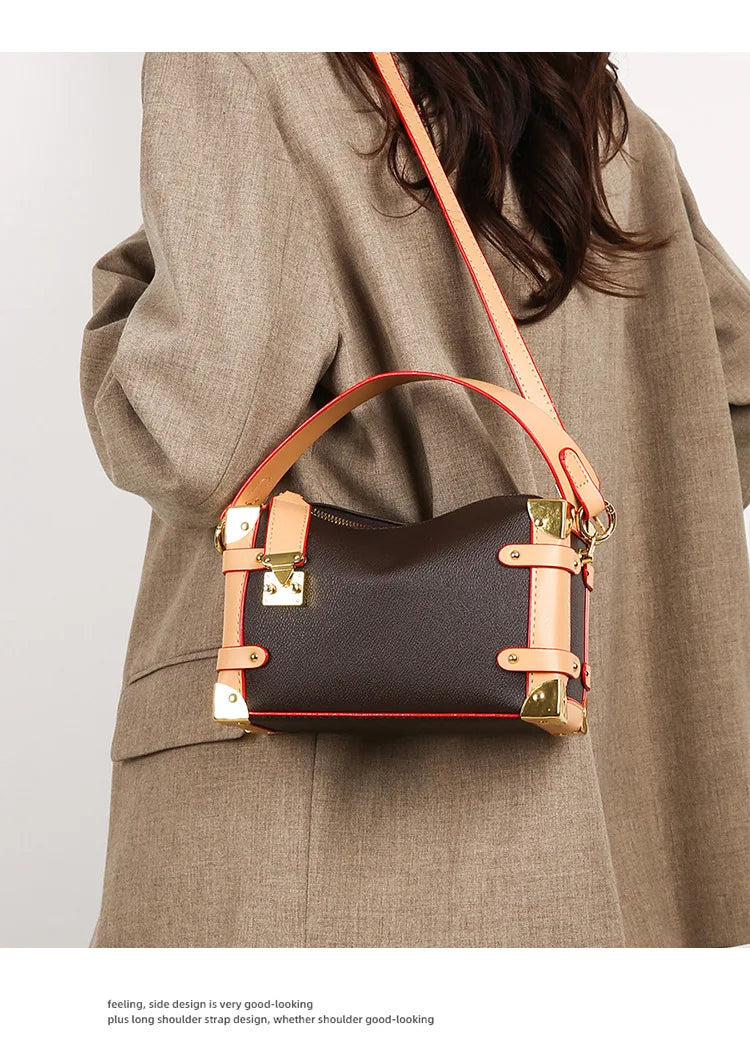 French Luxury Box Bag Mini Square Purse, Multi-Way Shoulder/Crossbody, High-End PU Leather, Compact & Stylish, Elegant Work Bag
