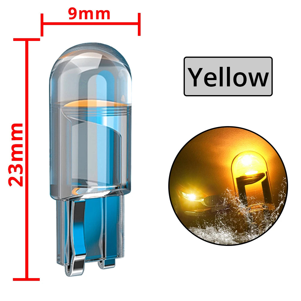 4X Car W5W 194 T10 LED Glass Housing Cob Auto Bulb White Red Blue Yellow Trunk Wedge License Plate Lamp Dome Tail Backup Light