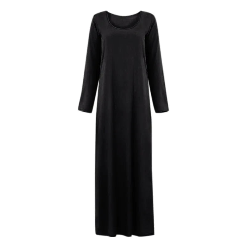 Women's Muslim Worshipwear Basic Long sleeved Laydown Round Neck Dress Middle Eastern Solid Color Robe