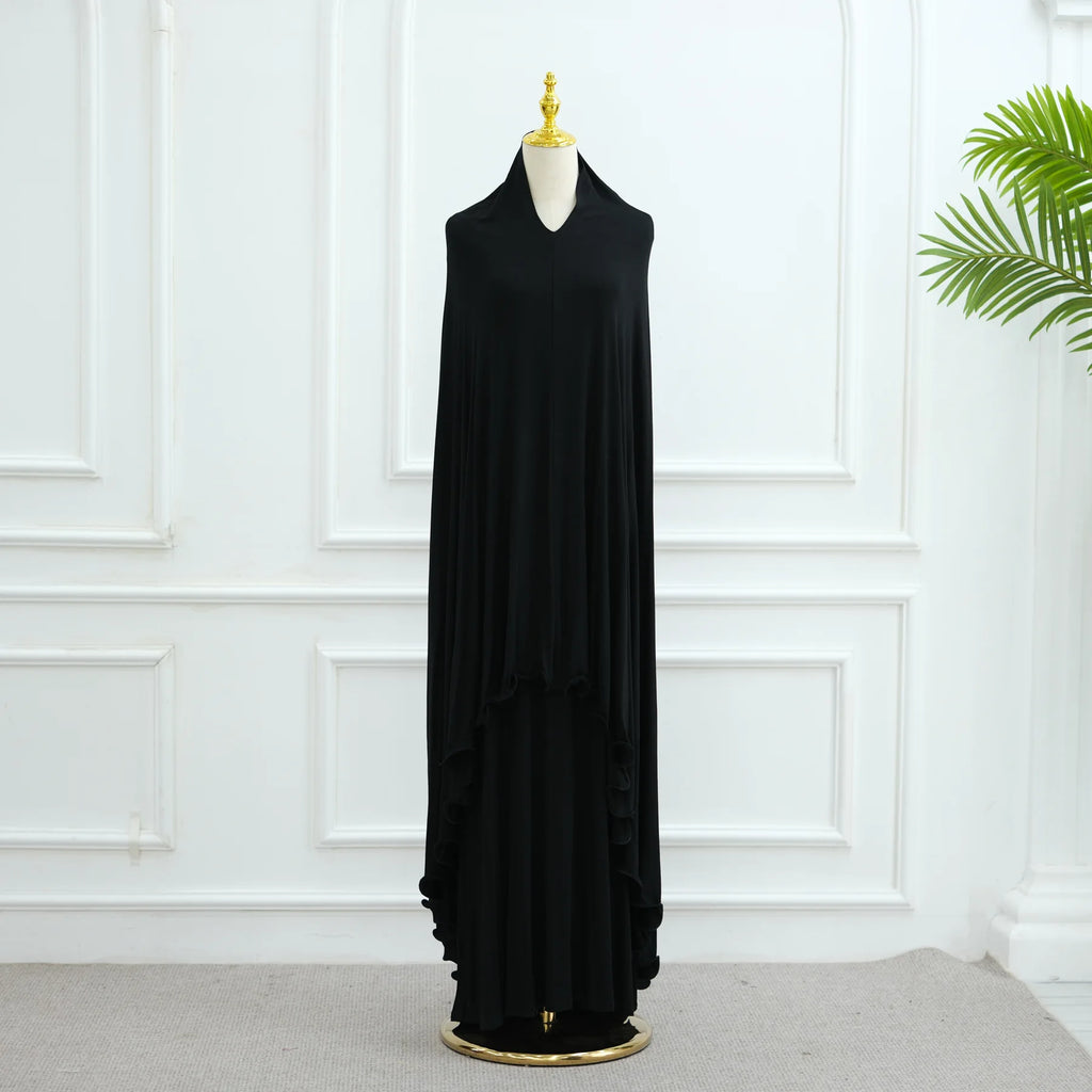 Two Piece Arabic Muslim Women Set Elegant Dubai Hijab Abaya Eid Middle East Prayer Clothes Islamic Khimar Outfit Moroccam Kaftan