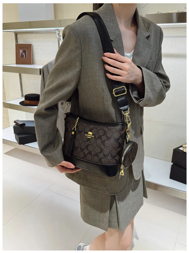 Luxury Women Bag Designer New Fashion French Vintage Shoulder Bag Print Crossbody Bucket Purse Premium Quality