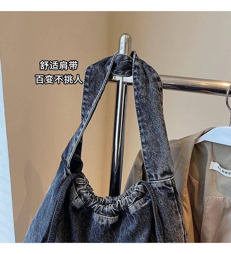 New denim dumpling bag, women's crossbody bag, simple and versatile small shoulder bag for class commuting