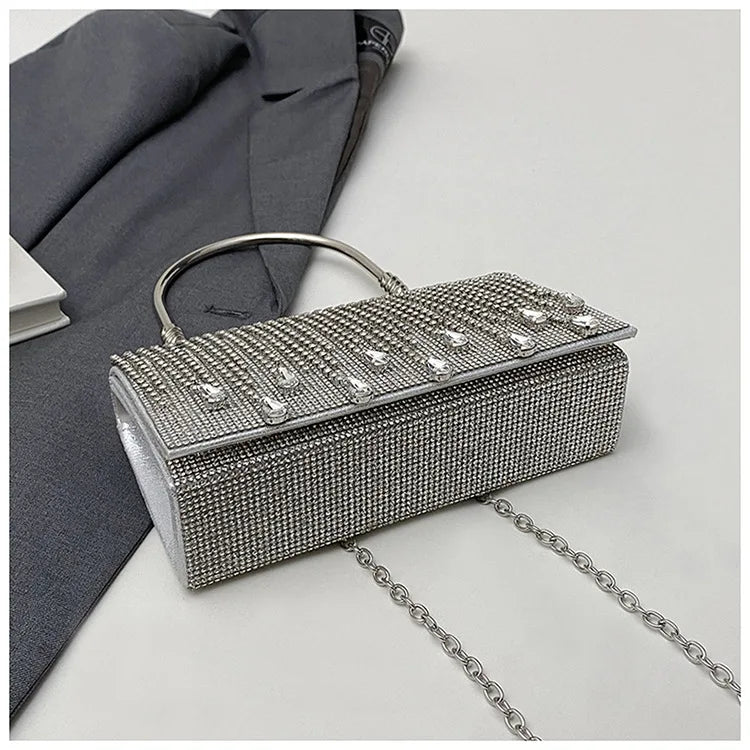 Luxury Golden Shoulder Bag 2025 New for Women, Elegant Rhinestone Clutch Purse, Versatile Crossbody Bag with Adjustable Chain