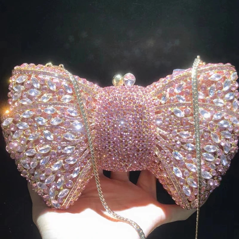 XIYUAN 15 Color Fashion Hollow Bow Woman Evening Bag Wedding Bride Diamond Stone Purse Crystal Banquet Gala Party Dinner Handbag