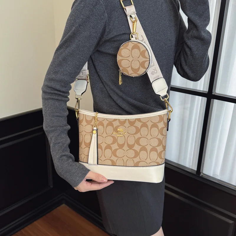 Luxury Women Bag Designer New Fashion French Vintage Shoulder Bag Print Crossbody Bucket Purse Premium Quality