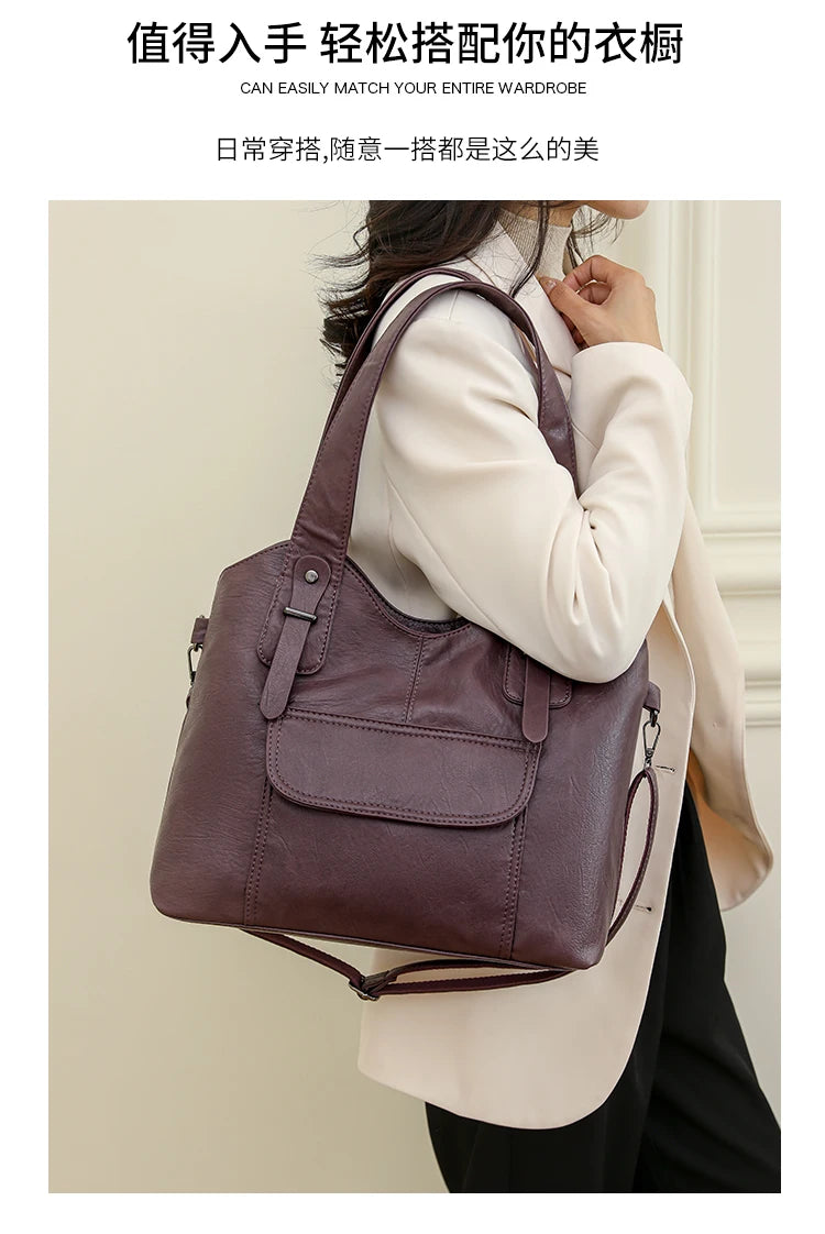 Luxury Soft Leather Handbags Designer Retro Crossbody Bags for Women 2023 New Large Capacity Ladies Shoulder Messenger Bag