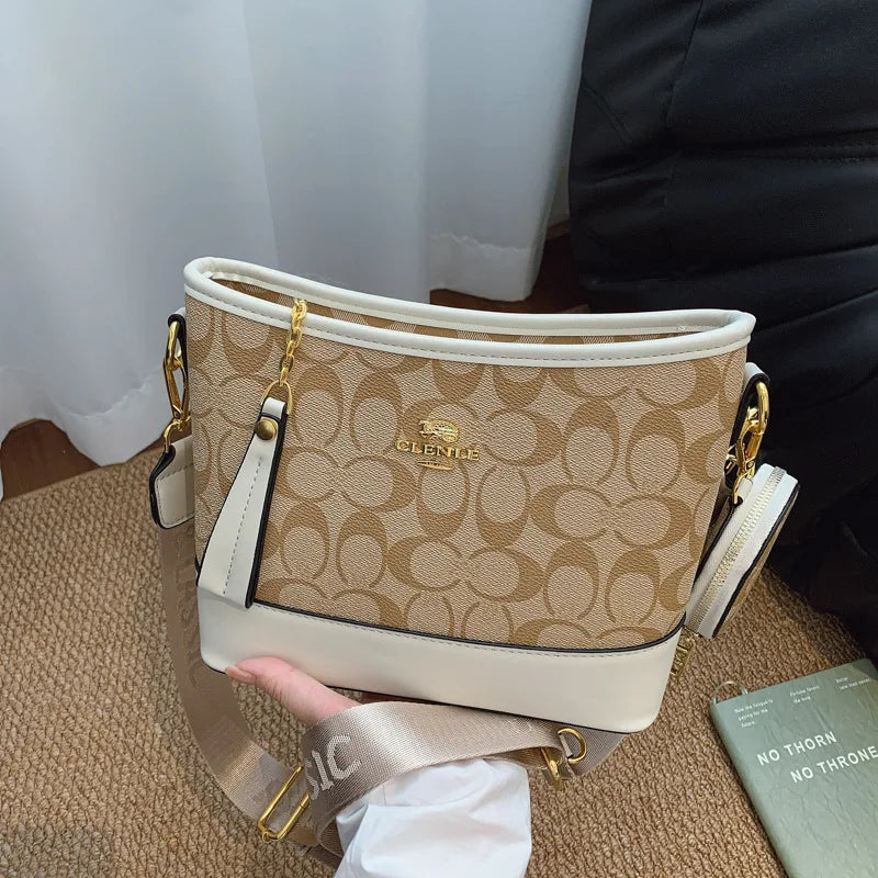 Luxury Women Bag Designer New Fashion French Vintage Shoulder Bag Print Crossbody Bucket Purse Premium Quality