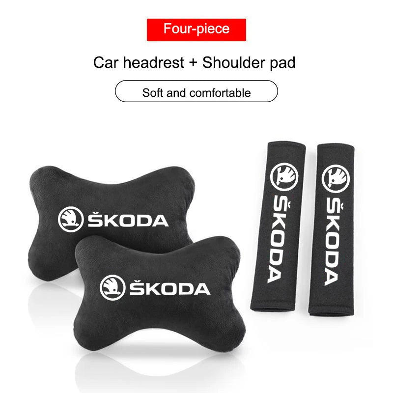 Car Headrest Neck Pillow Seat Belt Shoulder Pad For Skoda Octavia Fabia Rapid Kamiq Scala Kodiaq Superb VisionS Yeti Karoq Enyaq