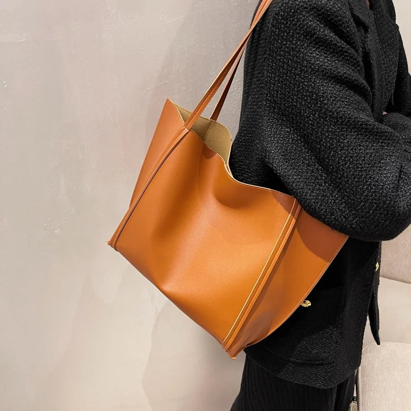 Large Capacity Shoulder Bag Trendy Pu Leather Tote Bags Solid Color Ladies Handbag Women's Fashion Underarm bags