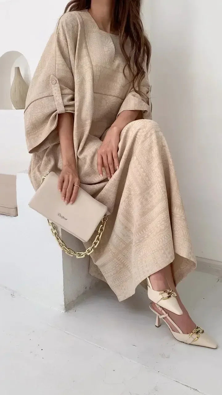 2024 Summer Fashion New Muslim Women Loose Ethnic Style Plus Size Dress Printed Square Neck Elegant Casual Party Women's Wear