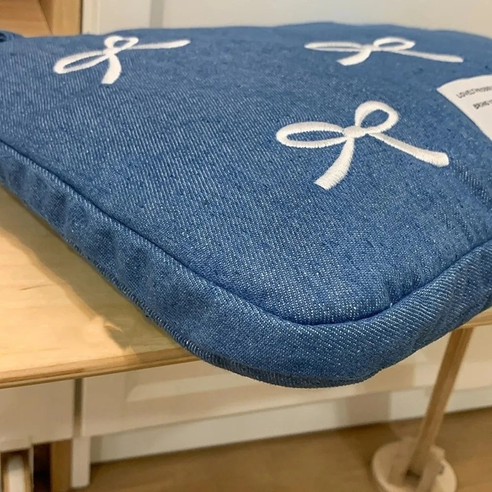 Modern Fashion Computer Bag Bowknot Embroidered Shockproof Laptop Sleeve 14 Inches Soft Tablet Carring Case Business