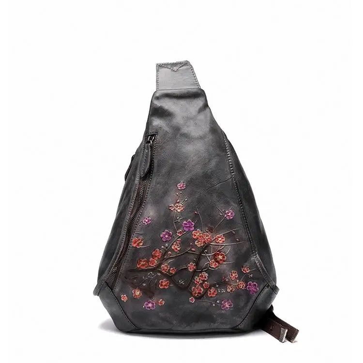 MOTAORA Vintage Embossed Women Backpack Genuine Leather Ladies Floral Chest Bag Handmade Backpacks Bags For Female Women's Bag