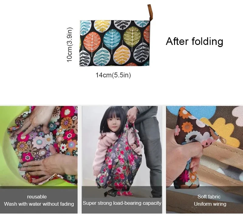 Fashion Pocket Tote Women Bag Eco-Friendly Folding Shopping Bag Reusable Portable Shoulder Handbag for Travel Supermarket