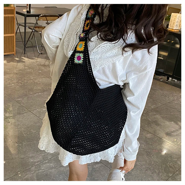 2025 Summer New – Bohemian Fresh Hollow Woven Tote Bag – Large Capacity Single-shoulder for Leisure & Vacation