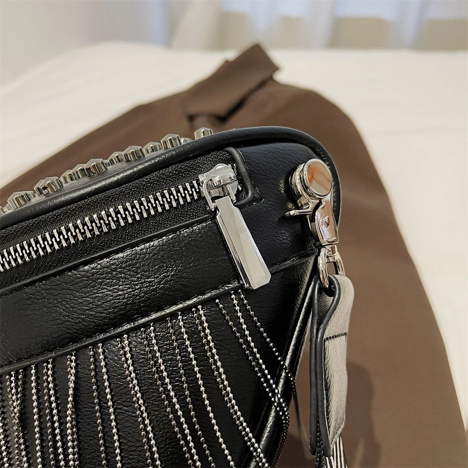 Luxury Woman Chest Bag Fashion Tassel Leather Large Capacity Crossbody Sling Bag Women Waist Bag Casual Rivet Design Travel Sac