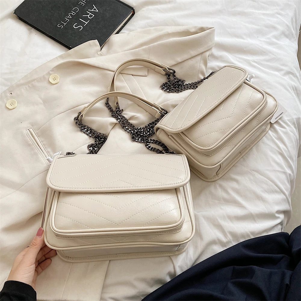 Luxury Chain Shoulder Bags For Women V-line Embroidery Dual Straps Designer Crossbody Messenger Bag Multi Pockets Female Handbag