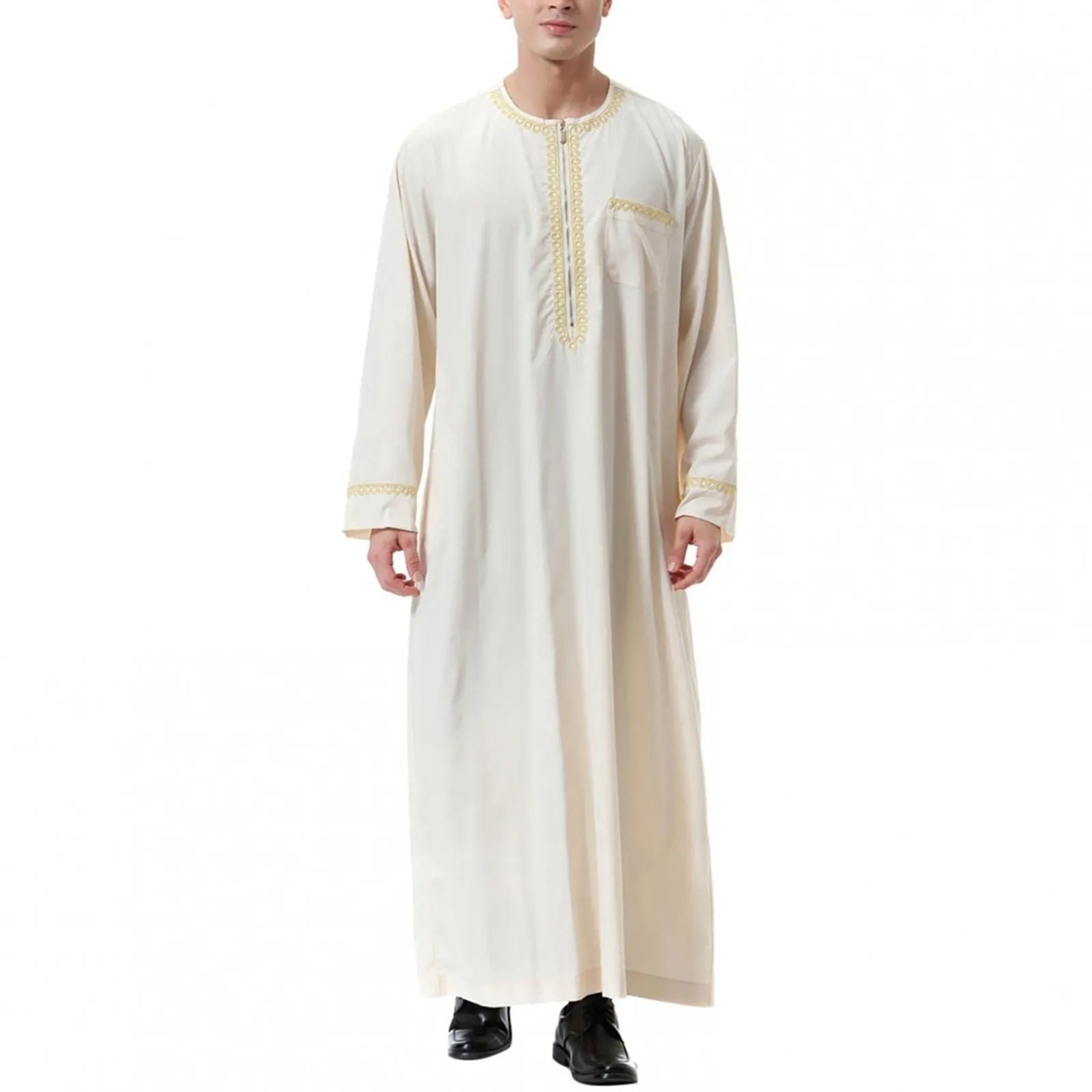 Traditional Muslim Clothing Men's Muslim Shirt robe embroidery Islamic Royalty Dubai Robe O-Neck Long Sleeve Retro Loose Abaya