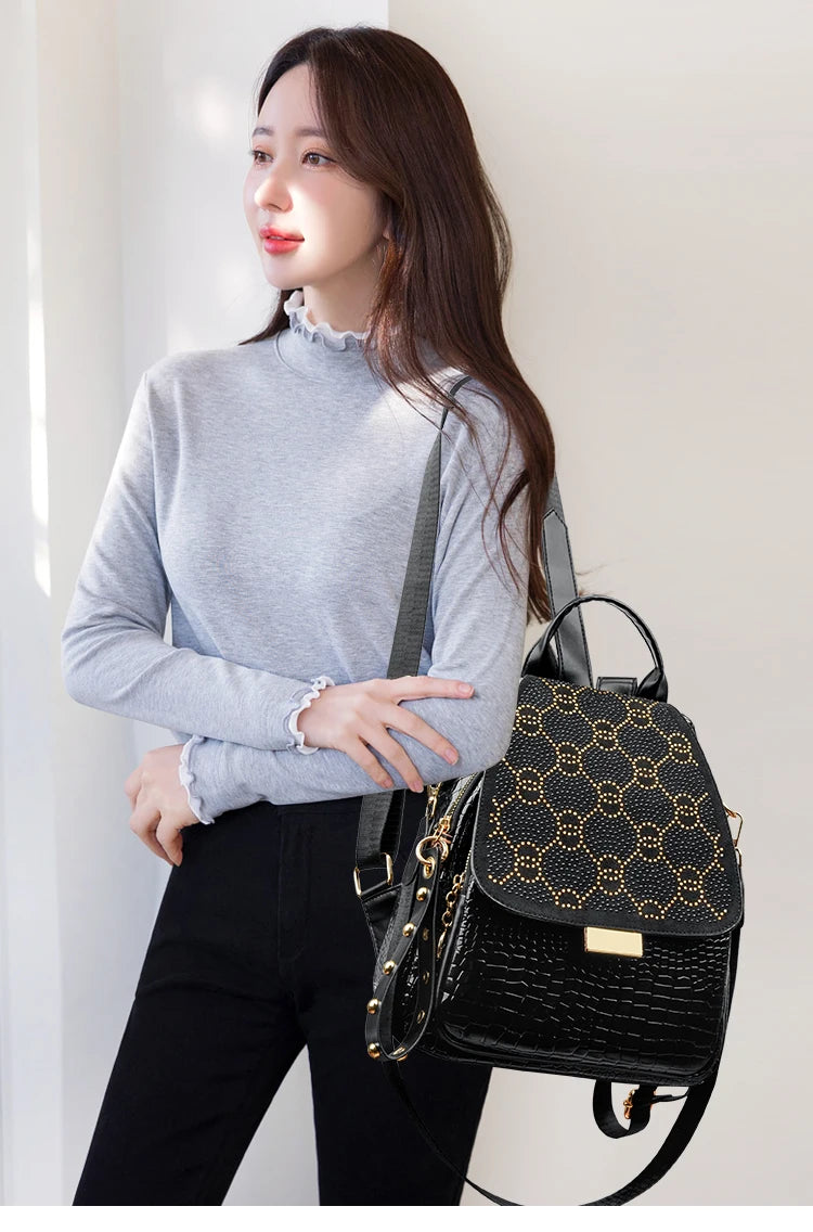 Luxury Oil Wax Leather Backpack for Women, Large Capacity Fashion Shoulder Bag, Stylish Casual Travel Daypack, Durable &Rucksack