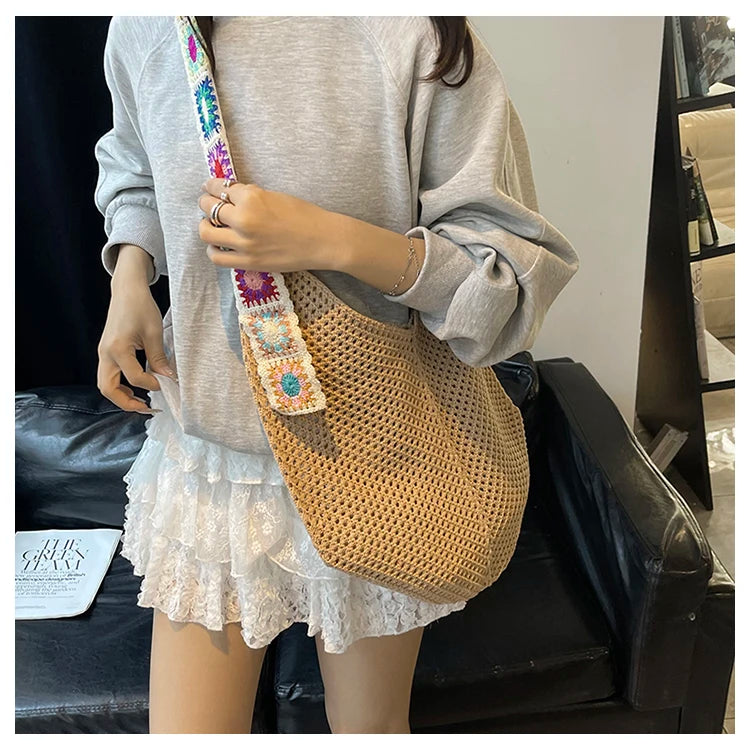 2025 Summer New – Bohemian Fresh Hollow Woven Tote Bag – Large Capacity Single-shoulder for Leisure & Vacation