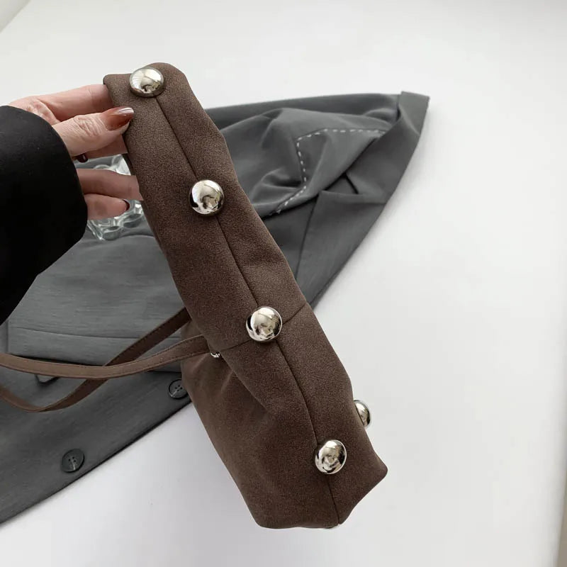 Luxury Purple Handbag For Women Luxury Studded Beading Handbags Wine Red Purse Solid Color Suede Leather Shoulder Crossbody Bags