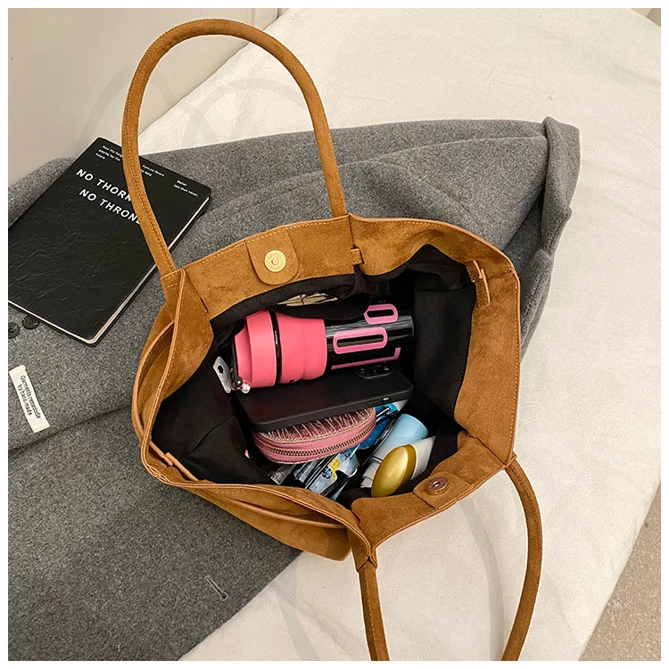 Large Nubuck Leather Tote Bags Ladies Shoulder Bag for Women Autumn Winter New Korean Fashion Y2K Retro Handbags and Purses