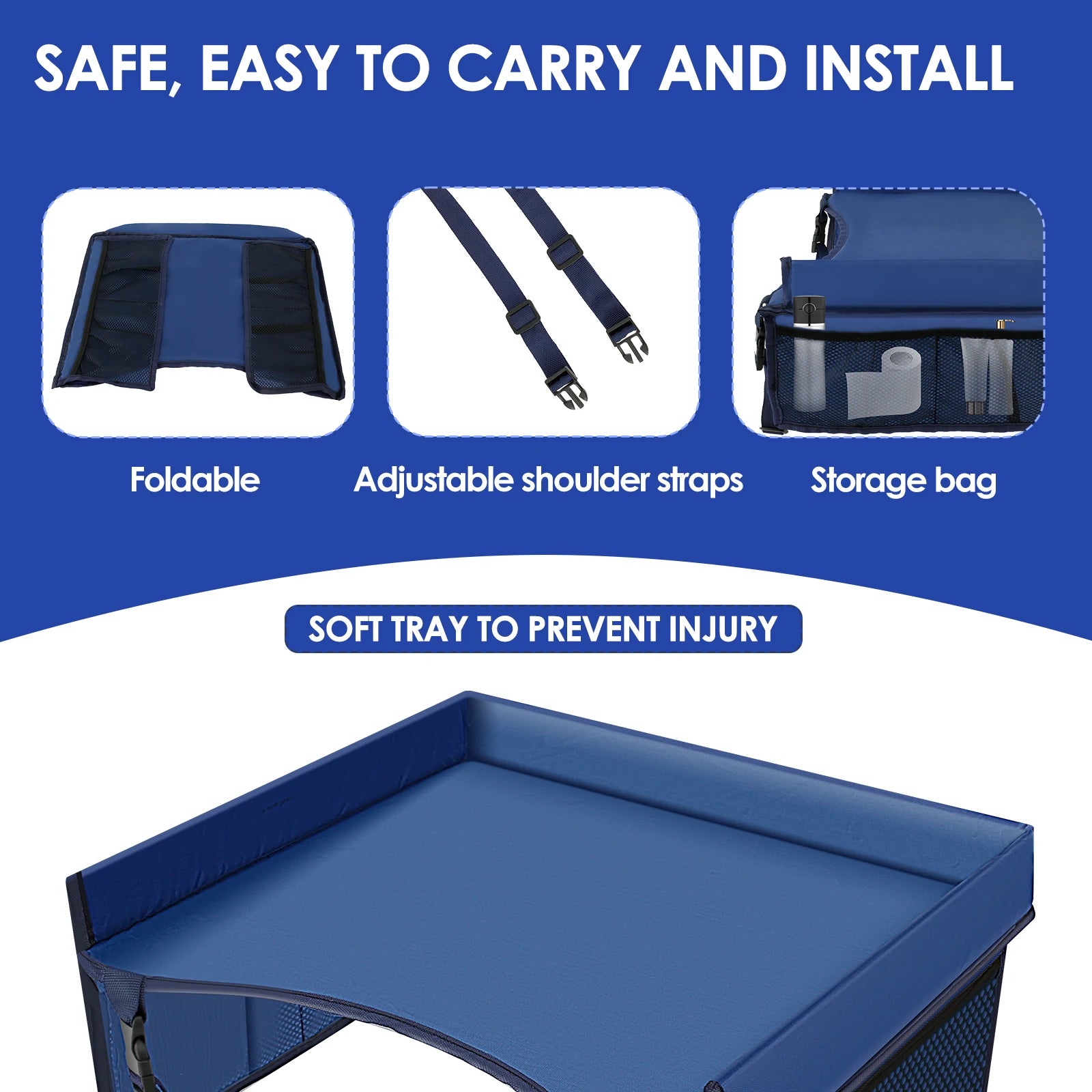Car Seat Kid Travel Tray Foldable Safety Seat Play Table Organizer Storage Snacks Toys Toddler Car Seat Tray For Kids Activities