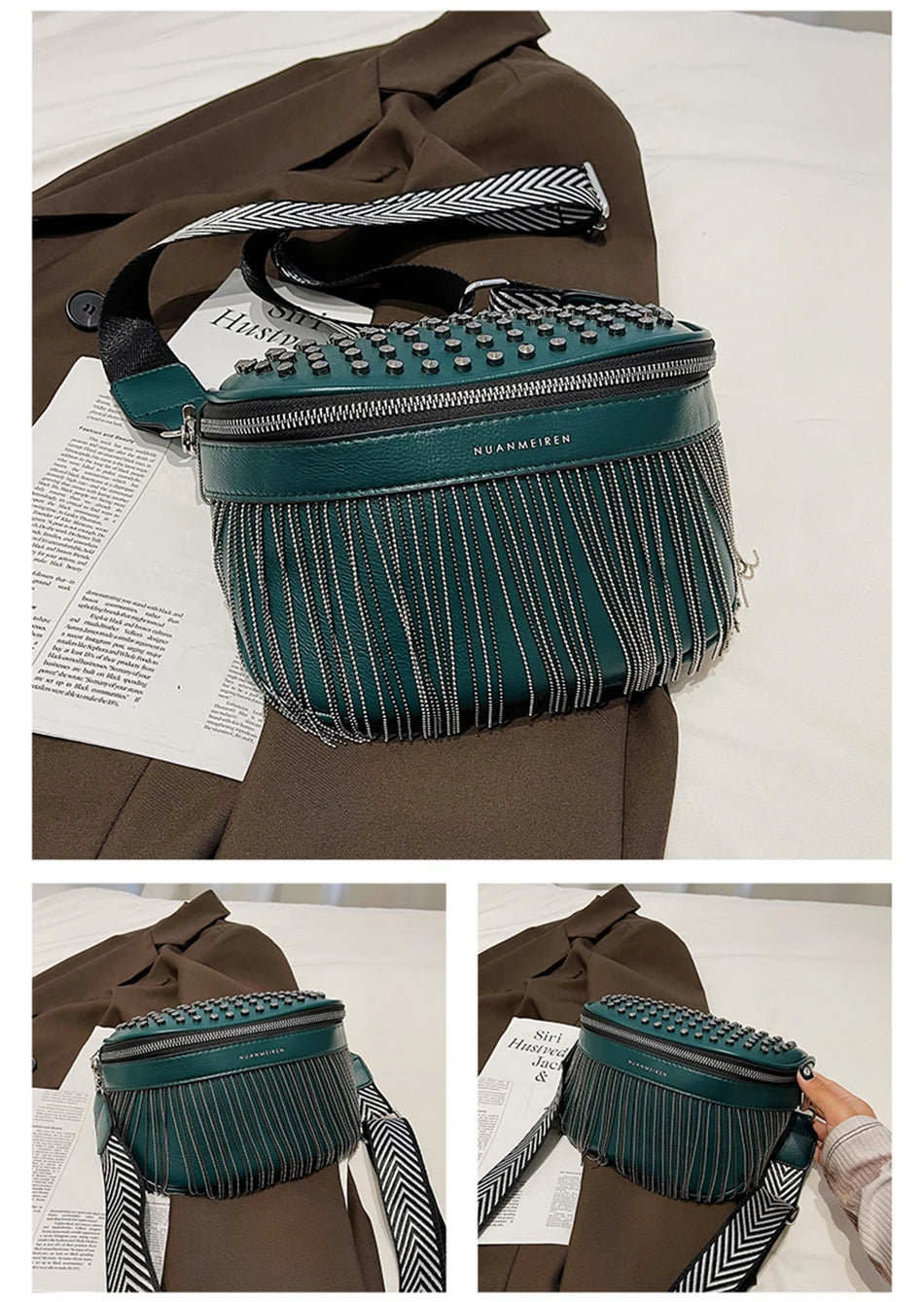 Luxury Woman Chest Bag Fashion Tassel Leather Large Capacity Crossbody Sling Bag Women Waist Bag Casual Rivet Design Travel Sac