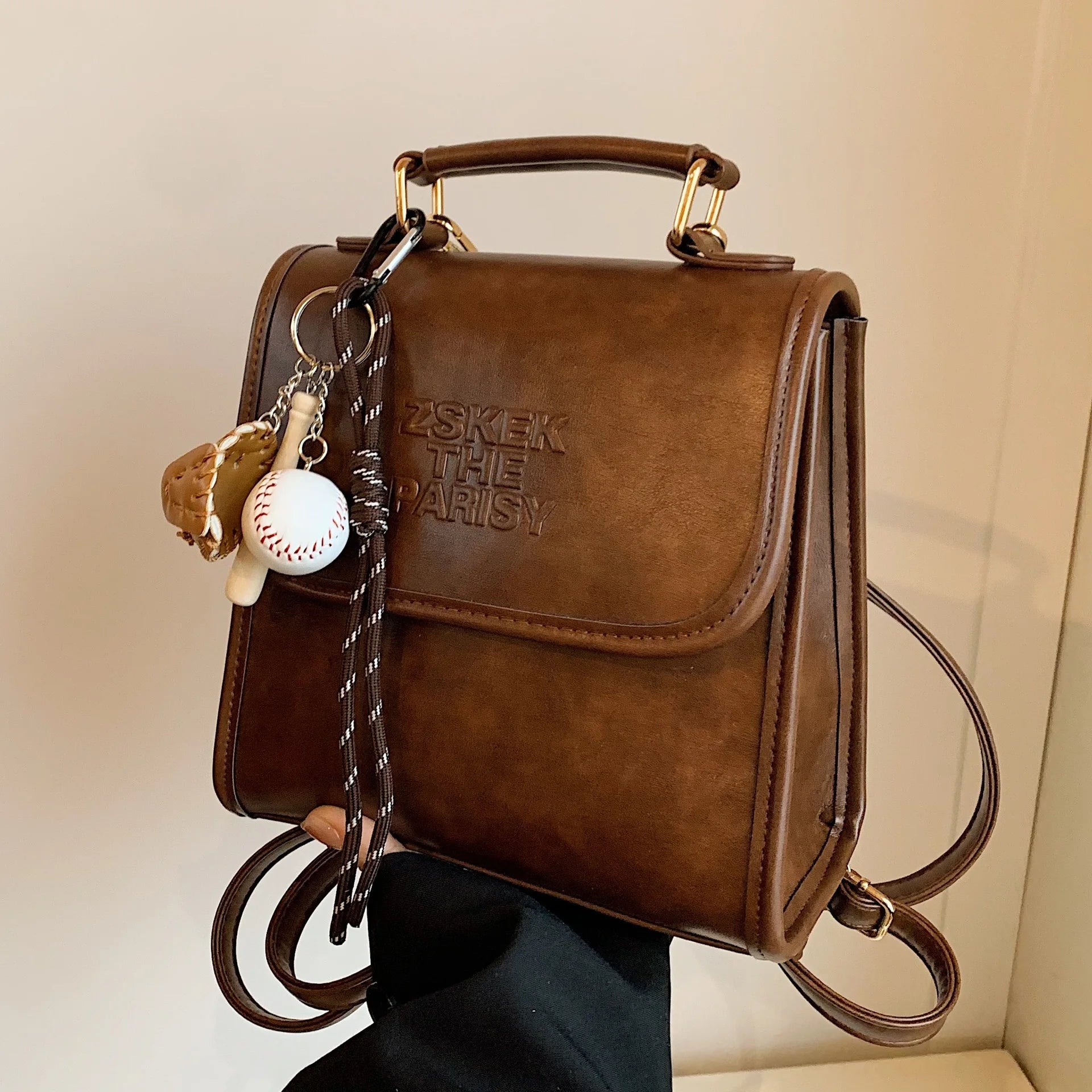 Casual Retro Large Capacity Women's Backpack Fashionable Versatile Stylish Satchel Crossbody Bag New Black City Simple Style PU