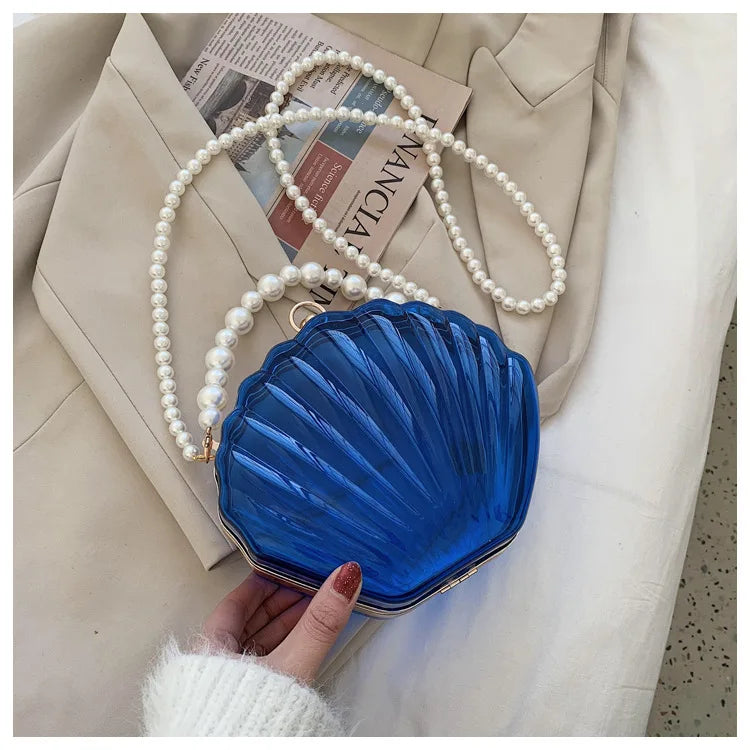 Evening Bags for Women 2023 New Transparent Shell Bag Clutch Box Handbags Pearl Chain Crossbody Bag Acrylic Purse Shoulder Bag
