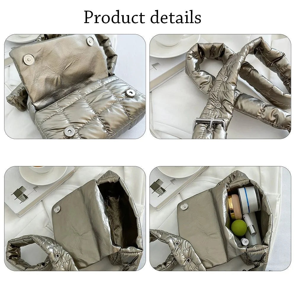 Fashion Quilted Tote Bag Winter Lightweight Warm Down Cotton Padded Plaid Shoulder Bags Women Underarm Bags Puffy Handbags