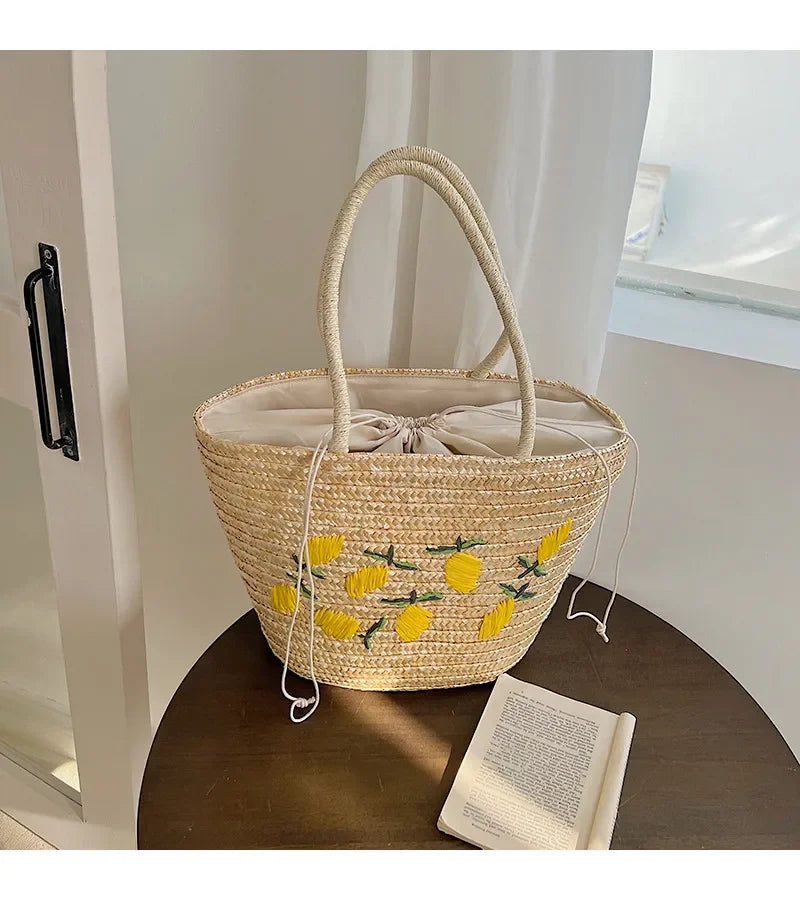 Handmade Straw women Handbags Summer Tote Large capacity Embroidery Vacation Beach bag Female Shoulder Bag bolsa feminina