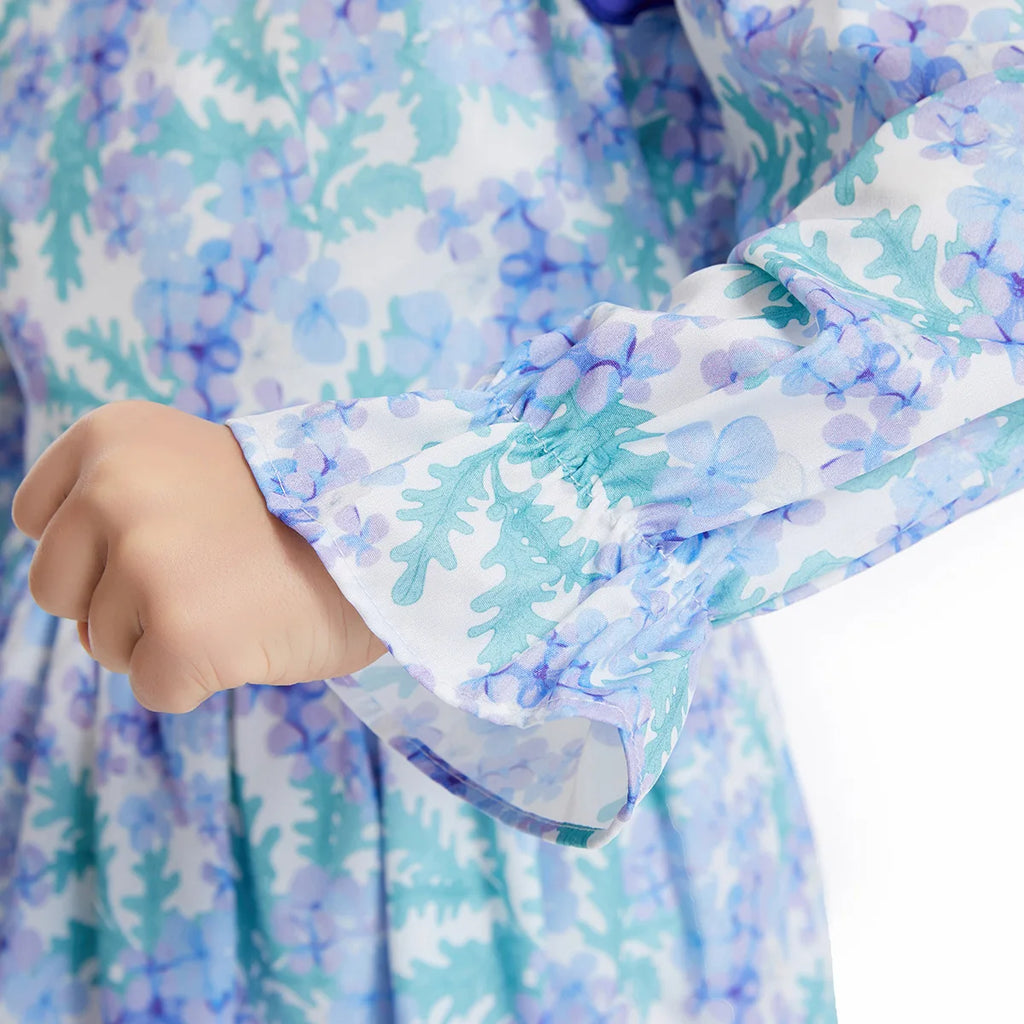 Abaya Girls Long Sleeve Dresses,Muslim Floral Dress for Kids,Conservative Outfits,Full Cover Robe Gown,Children's Beaching Dress