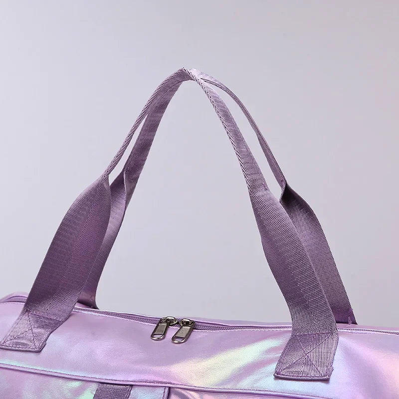 Holographic Glamour Duffel Bag - Spacious,Stylish Shoulder Tote with Shoe Compartment for Effortless Weekend Escapes -