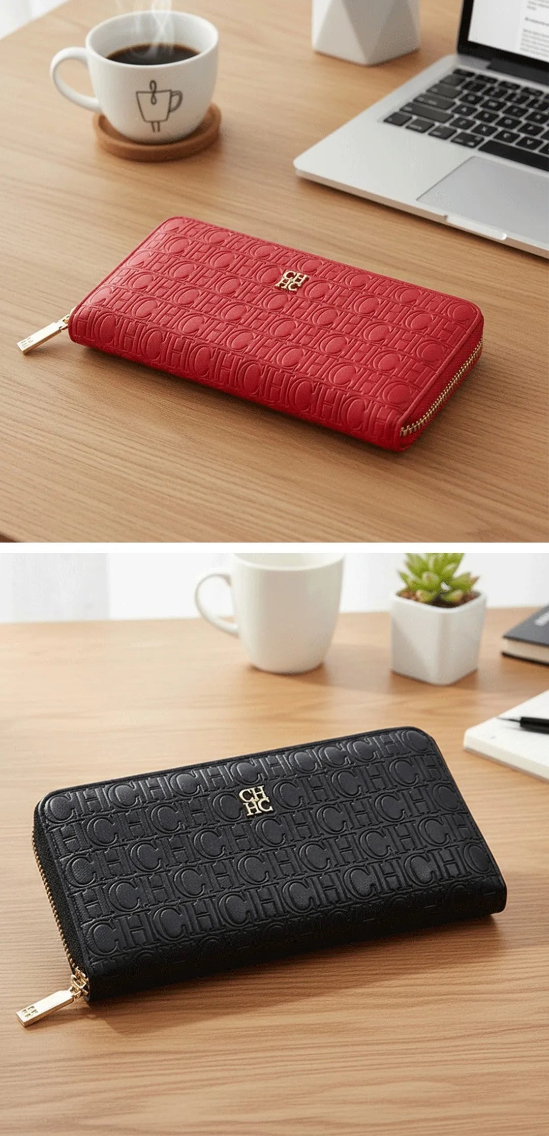 CH Women's Solid Colour Long Wallet Niche Design Fashion Simple Large Capacity Bag Luxury Temperament Vintage Classic Wallet