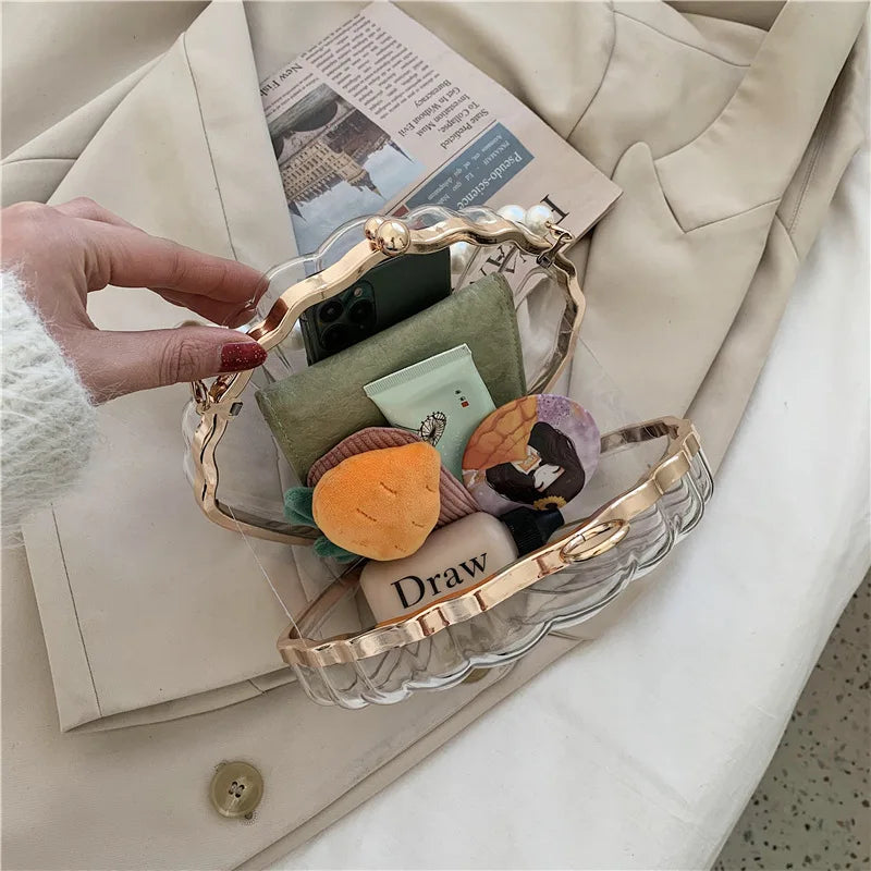 Evening Bags for Women 2023 New Transparent Shell Bag Clutch Box Handbags Pearl Chain Crossbody Bag Acrylic Purse Shoulder Bag