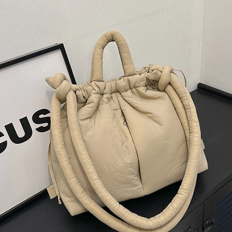 Fashion Casual Large Capacity Puffer Tote Bag Designer Padded Nylon Women Shoulder Bags Handbags Knotted Strap Crossbody Bags
