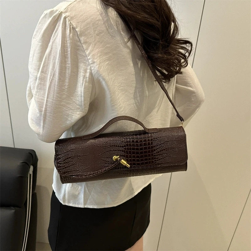 Luxury Design Top-Handle Bag For Women Evening Handbag Long Purse, Crocodile Pattern Crossbody Shoulder Bags Fashionable Outfits