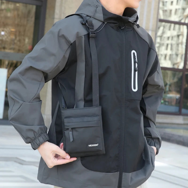 Messenger Sling Bags For Men Casual PU Leather Zipper Crossbody Pouch Simple Mini Crossbody Phone Bag Male Side Shoulder Bag